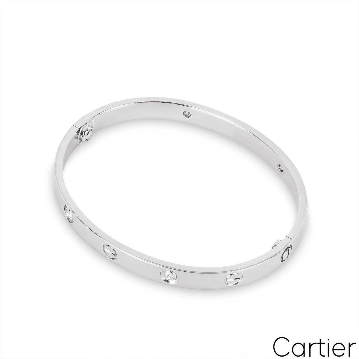 Cartier White Gold Half Diamond Love Bracelet Size 18 B6035818